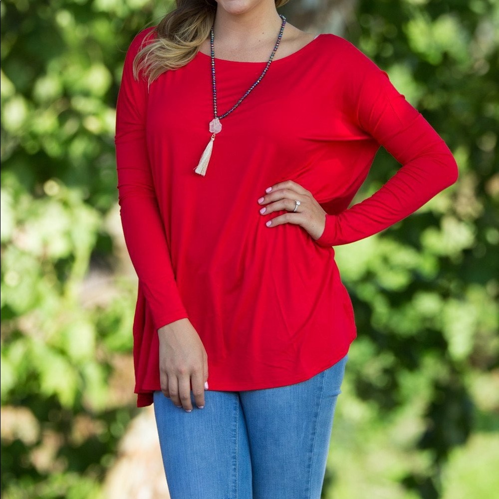 Long Sleeve Piko Top - Red